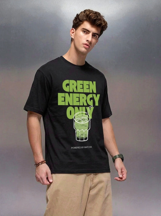 Green_Energy_Only_Powered_By_Matcha_Black_Front_Model_T-shirt