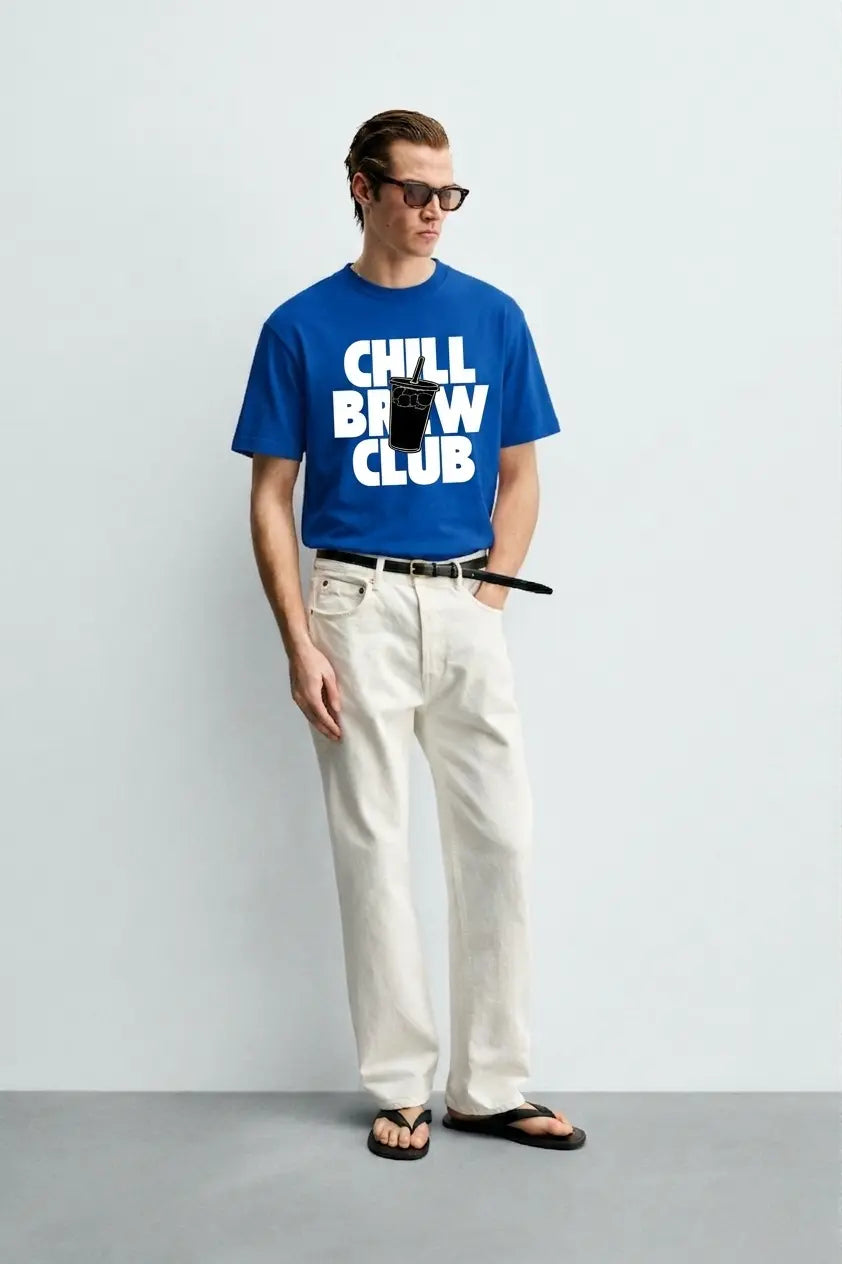 Chill_Brew_Club_Blue_Front_Model_T-shirt