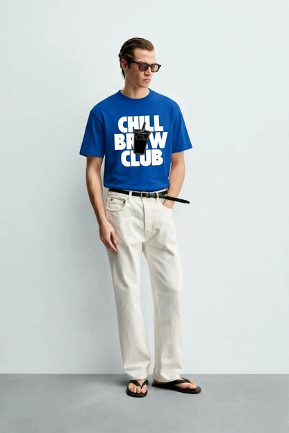 Chill_Brew_Club_Blue_Front_Model_T-shirt
