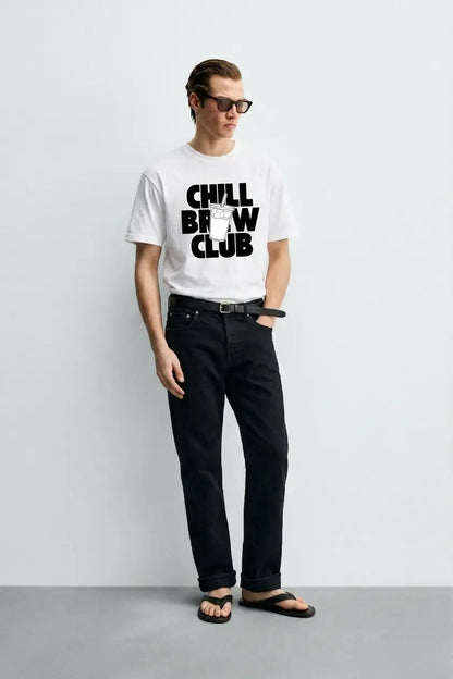 Chill_Brew_Club_White_Front_Model_T-shirt