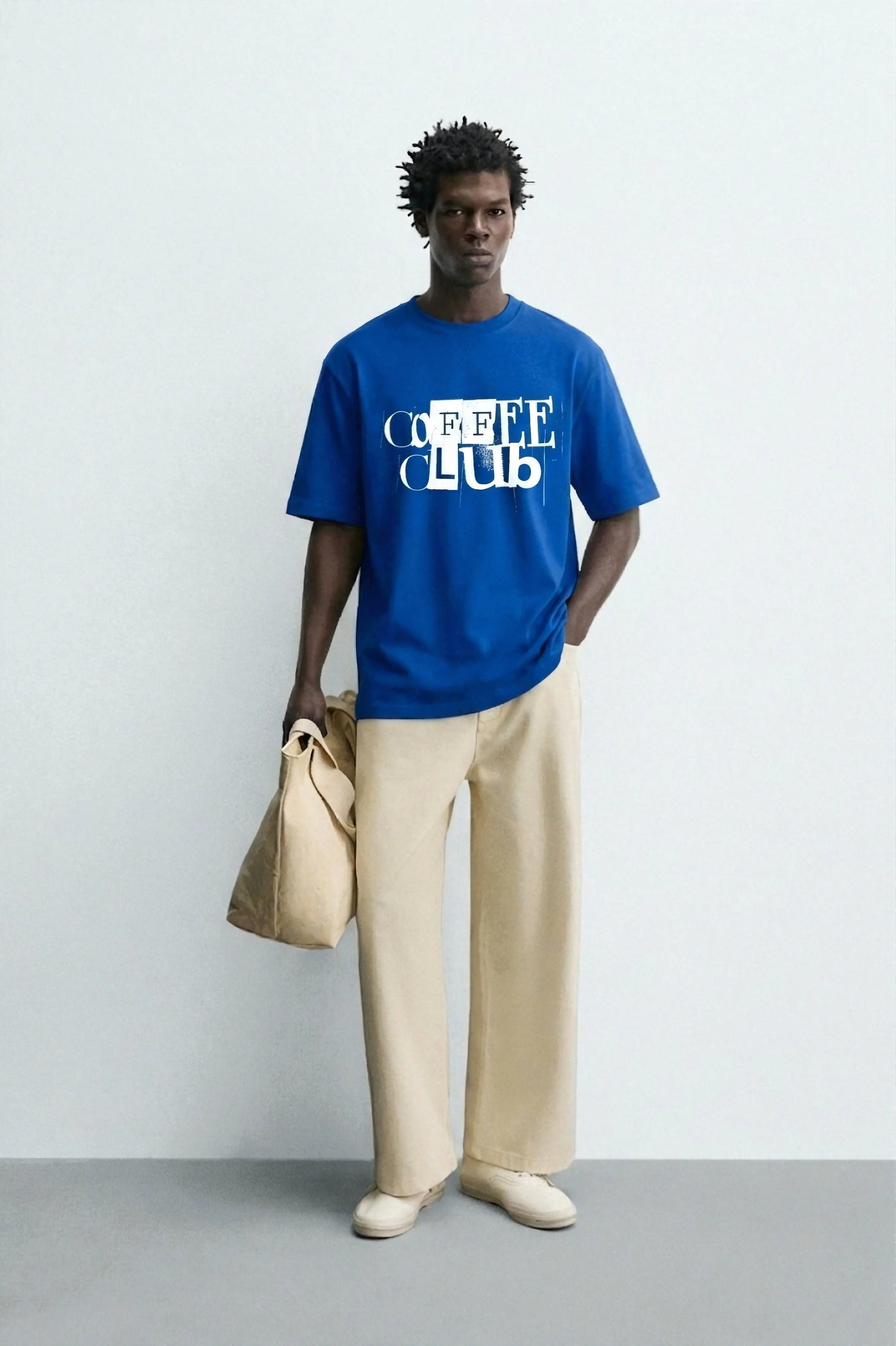 Coffee_Club_Style_2_Blue_Front_Model_T-shirt