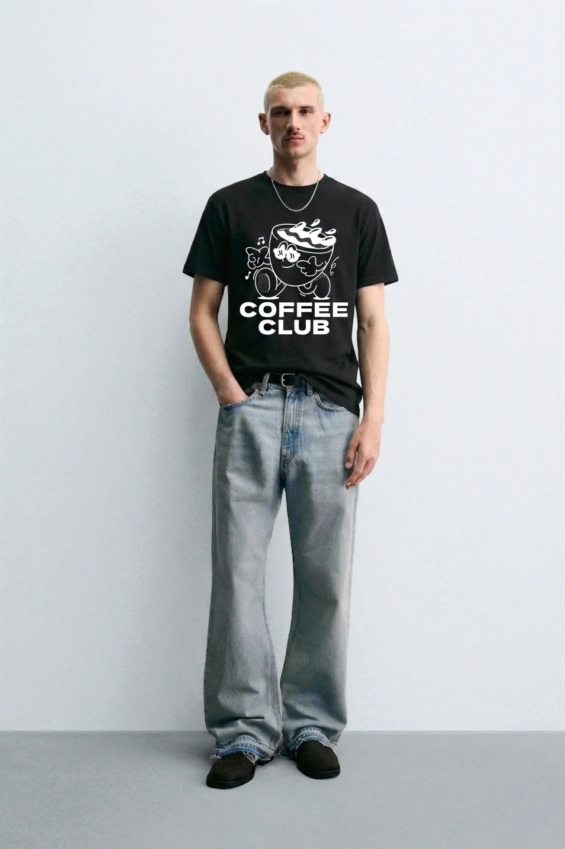 Coffee_Club_Style_3_Black_Front_Model_T-shirt