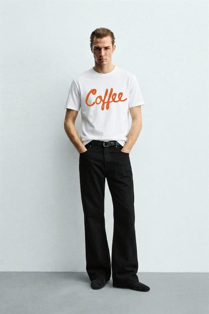 Coffee_White_Front_Model_T-shirt