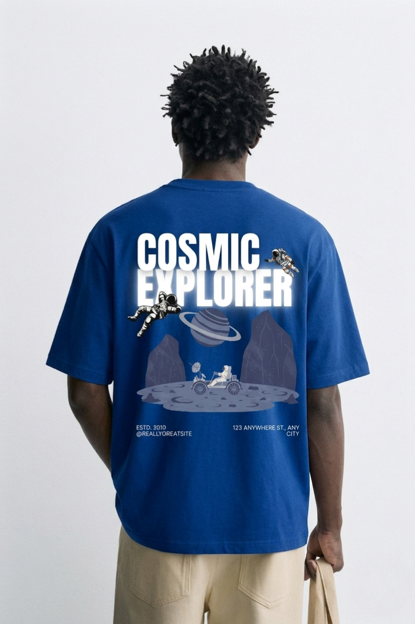 Cosmic_Explorer_Blue_Back_Model_T-shirt