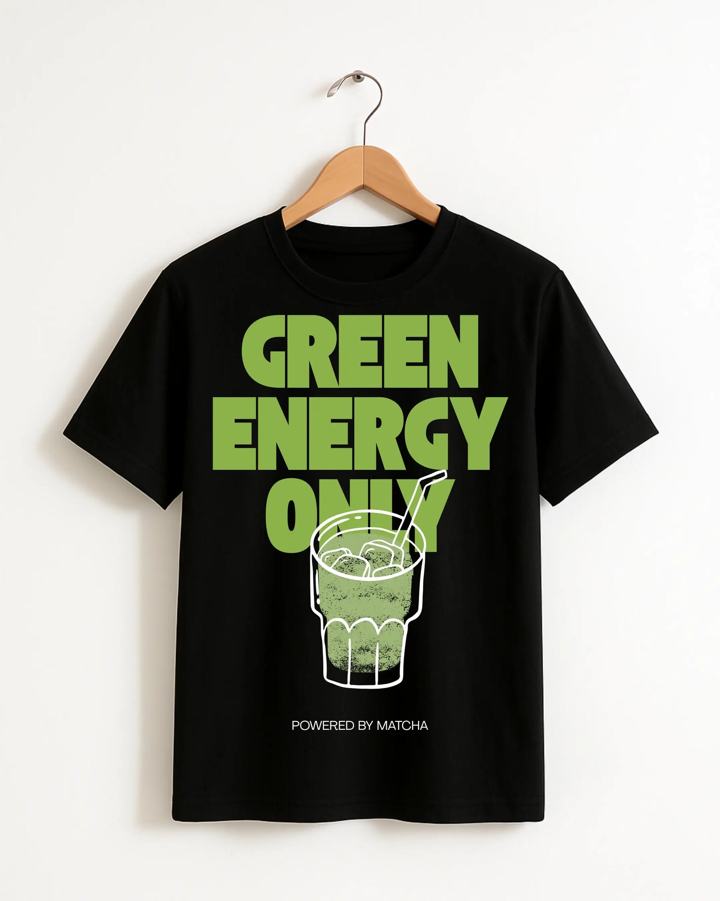 Green_Energy_Only_Powered_By_Matcha_Black_Front_T-shirt