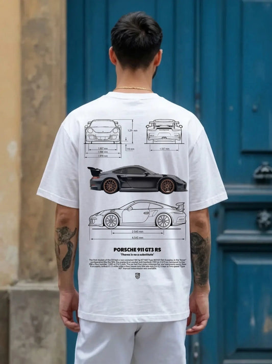 Porsche_Model_White_Oversized_Back_T-shirt
