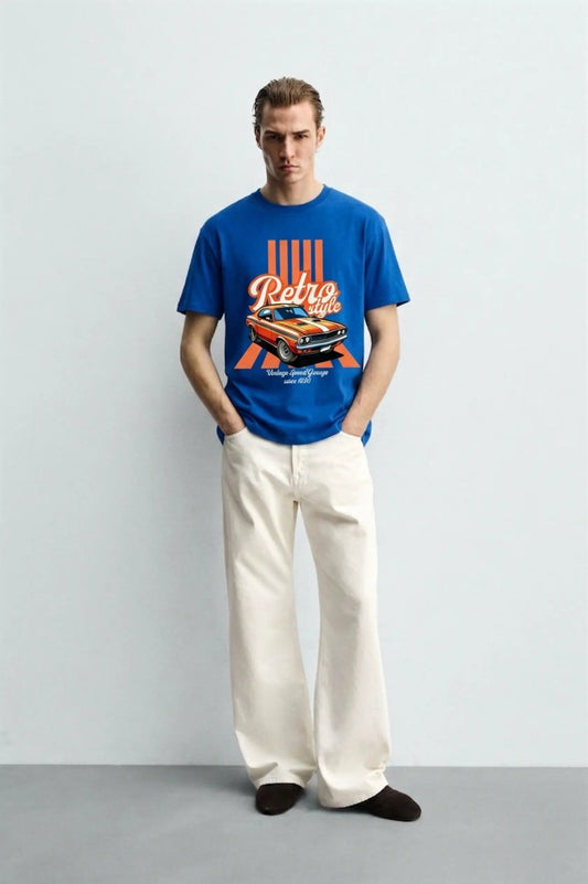 Retro_Style_Blue_Front_model_T-shirt