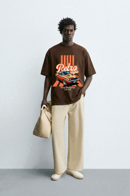 Retro_Style_Brown_Oversized_Front_Model_T-shirt
