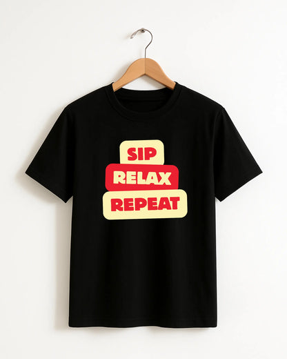SIP._RELAX._REPEAT._Black_Front_T-shirt