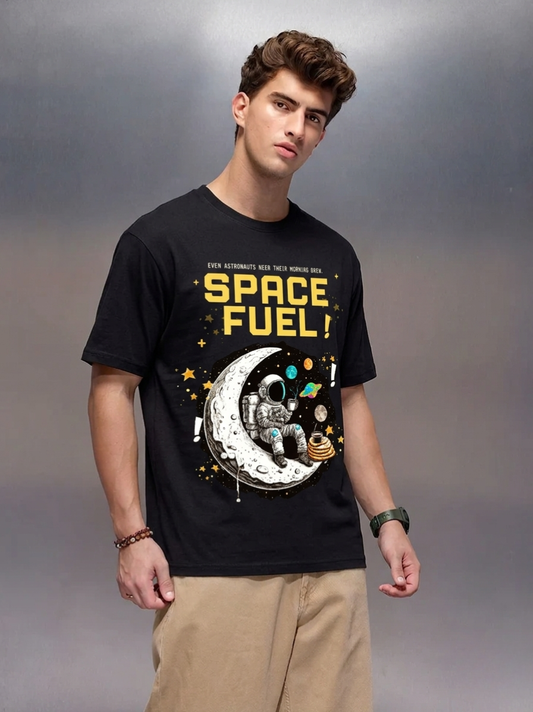 Space_Fuel_Black_Front_Model_T-shirt